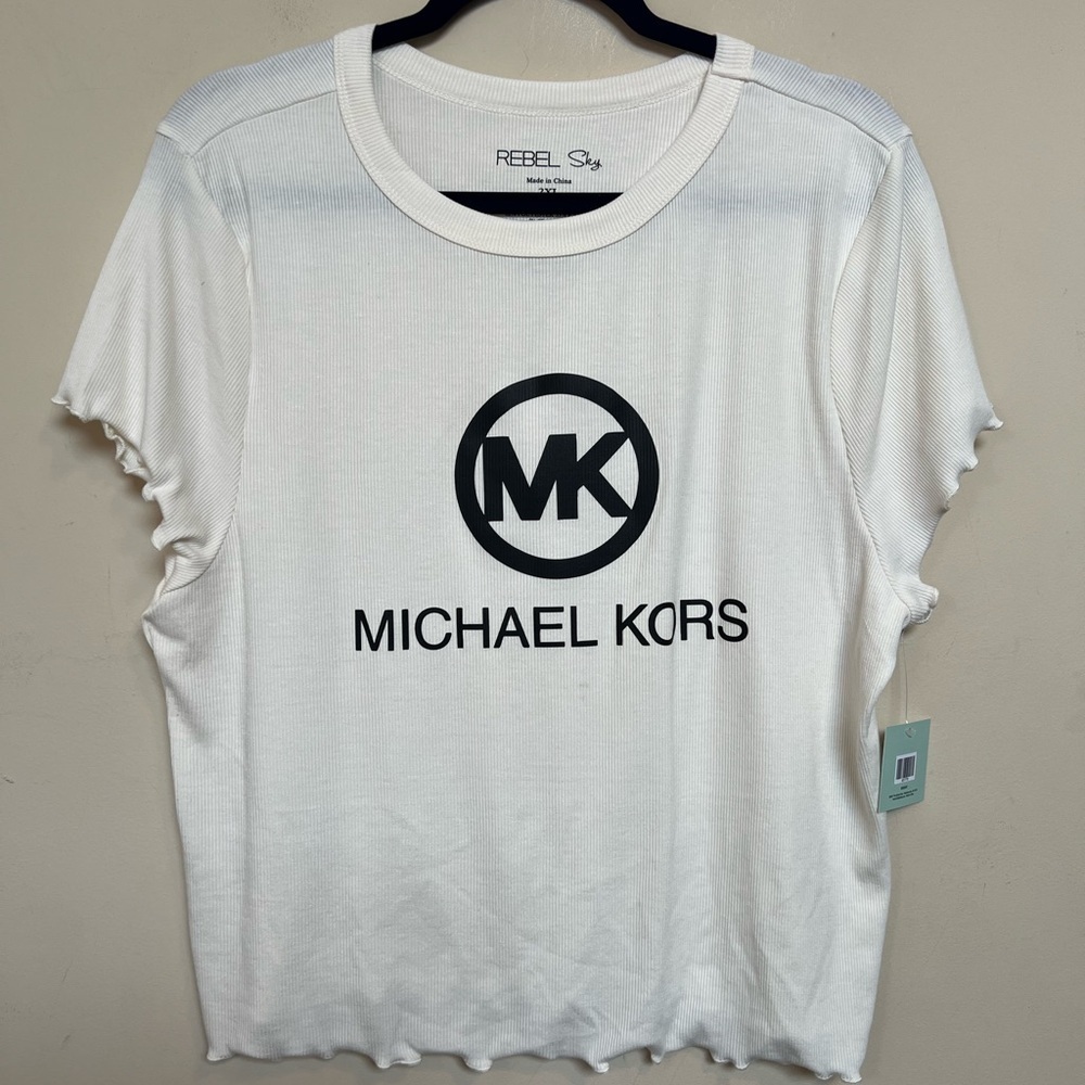 The Spring Shop White Fashion Graphic Ribbed Short Sleeve Tee